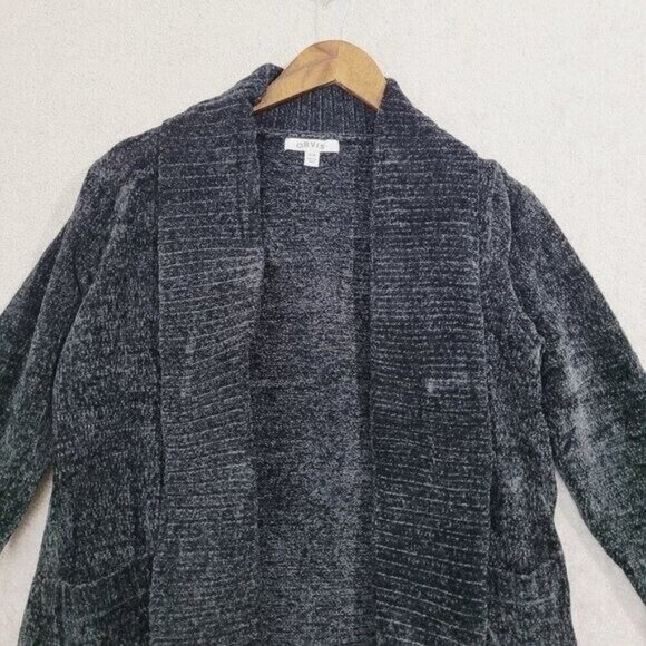 NEW Orvis Womens XS Open Front Cardigan Sweater Charcoal Black Ribbed H411 - Picture 6 of 9